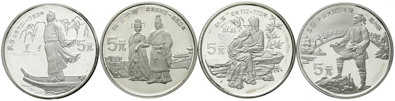 China
Volksrepublik, seit 1949
4 X 5 Yuan Silber 1987. Große Persönlichkeiten ...