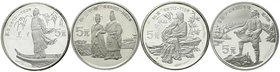 China
Volksrepublik, seit 1949
4 X 5 Yuan Silber 1987. Große Persönlichkeiten der chinesischen Geschichte 4. Ausgabe. Li Chun, Songzuan Ganbu mit Pr...