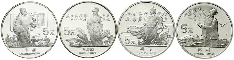 China
Volksrepublik, seit 1949
4 X 5 Yuan Silber 1988. Große Persönlichkeiten ...