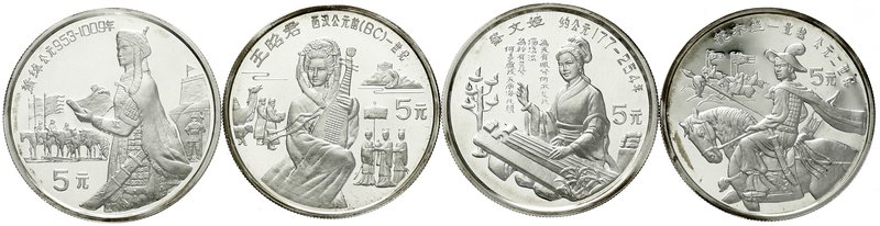 China
Volksrepublik, seit 1949
4 X 5 Yuan Silber 1992. Große Persönlichkeiten ...