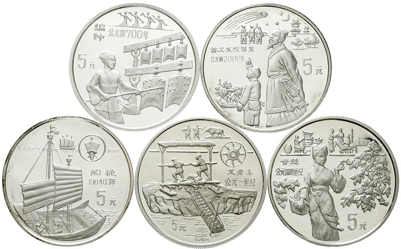 China
Volksrepublik, seit 1949
5 X 5 Yuan Silber 1994. Erfindungen und Entdeck...