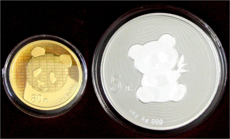 China
Volksrepublik, seit 1949
Set: 80 Yuan GOLD (5 g.) und 5 Yuan Silber (15 ...