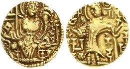 Indien-Kuschanreich
Gadahara 360-375
Stater GOLD mit dem Namen "Kirada". 7,81 g. sehr schön/vorzüglich