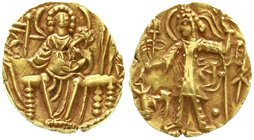 Indien-Kuschanreich
Gadahara 360-375
Stater GOLD mit dem Namen "Samudra". 7,81 g. sehr schön/vorzüglich