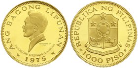 Philippinen
Republik, seit 1947
1000 Piso GOLD 1975, F. Marcos. 9,95 g. 900/1000. Polierte Platte