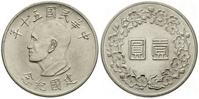 Taiwan
Republik China, seit 1949
Yuan Jahr 50 = 1961 Silber. vorzüglich/Stempelglanz, selten