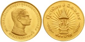 Thailand
Rama IX. Bhumibol Adulyadej, seit 1946
800 Baht GOLD BE2514 (1971) 25. Regierungsjubiläum. 20 g. 900/1000. fast Stempelglanz