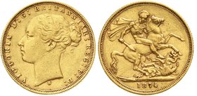 Australien
Victoria, 1837-1901
Sovereign 1874 S, Sidney. 7,98 g. 917/1000. vorzüglich