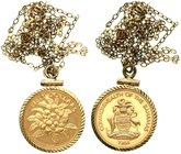 Bahamas
Britisch, seit 1825
50 Dollars 1984. Goldene Allamanda. 2,68 g. 500/1000. In Gelbgold-Fassung 333/1000 und Sterlingsilber-Kette. Gesamtgewic...