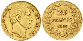 Belgien
Leopold I., 1831-1865
20 Francs 1865. L WIENER. 6,45 g. 900/1000. sehr schön/vorzüglich