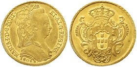 Brasilien
Maria I., 1786-1816
6400 Reis 1801 R, Rio de Janeiro. 14,34 g. 917/1000. vorzüglich/Stempelglanz