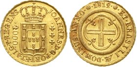 Brasilien
Johannes, Prinzregent, 1799-1818
4000 Reis 1812 Rio de Janeiro. 8,02 g. vorzüglich/Stempelglanz, Prachtexemplar