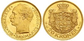 Dänemark
Frederik VIII., 1906-1912
20 Kronen 1910 8,96 g. 900/1000 fast Stempelglanz