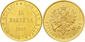 Finnland
Alexander III., 1881-1894
10 Markkaa 1882. 3,23 g. 900/1000. vorzüglich/Stempelglanz