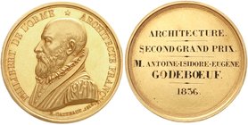 Frankreich
Napoleon I., 1804-1814/15
Goldmedaille v. E. Gatteaux 1814. Auf Phlibert de L`orme Architecte Francais. Brb. mit hochgestelltem Kragen n....