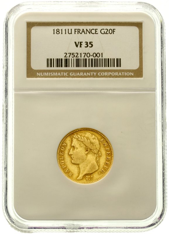Frankreich
Napoleon I., 1804-1814/15
20 Francs 1811 U, Turin. 6,45 g. 900/1000...