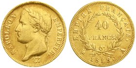 Frankreich
Napoleon I., 1804-1814/15
40 Francs 1812 A, Paris. 12,9 g. 900/1000. sehr schön, übl. prägebed. Randunebenheiten