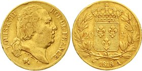 Frankreich
Ludwig XVIII., 1814/1815-1824
20 Francs 1818 A, Paris. 6,45 g. 900/1000. sehr schön, winz. Randfehler