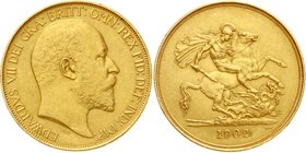 Grossbritannien
Edward VII., 1902-1910
5 Pounds 1902, London. 39,95 g. 917/1000. gutes vorzüglich, winz. Randfehler, mattiert