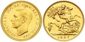 Grossbritannien
Georg VI., 1937
1/2 Sovereign 1937. 3,99 g. 917/1000. Polierte Platte, nur min. berührt, selten in dieser Erhaltung