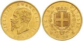 Italien- Königreich
Vittorio Emanuele II., 1861-1878
20 Lire 1862 BN. 6,45 g. 900/1000 vorzüglich/Stempelglanz