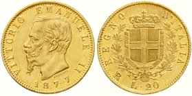 Italien- Königreich
Vittorio Emanuele II., 1861-1878
20 Lire 1877 R. 6,45 g. 900/1000. vorzüglich/Stempelglanz