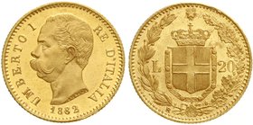 Italien- Königreich
Umberto I., 1878-1900
20 Lire 1882 R. 6,45 g. 900/1000. fast Stempelglanz