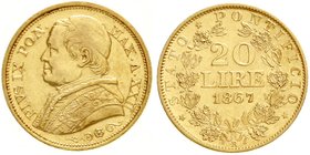 Italien-Kirchenstaat
Pius IX., 1846-1878
20 Lire 1867 R. AN XXII, großes Brustbild. 6,45 g. 900/1000. vorzüglich