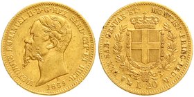 Italien-Sardinien
Victor Emanuel II., 1849-1878
20 Lire 1859 P, Anker. 6,45 g. 900/1000. sehr schön