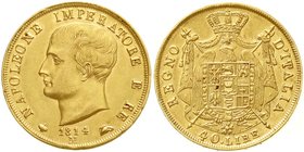 Italien-unter Napoleon
Napoleon I., 1804-1814
40 Lire 1814 M. 12,90 g. 900/1000 vorzügliches Prachtexemplar, selten in dieser Erhaltung