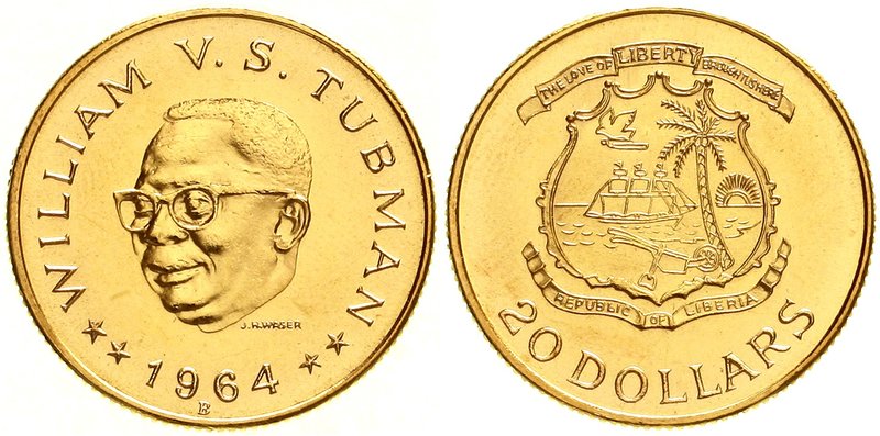 Liberia
Republik, seit 1847
20 Dollars 1964 B, Tubman. 18,65 g. 900/1000 Stemp...