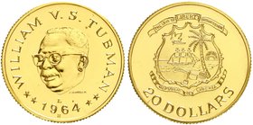 Liberia
Republik, seit 1847
20 Dollars 1964 L B, Tubman. 18,65 g. 900/1000. Auflage nur 100 Ex. Polierte Platte, min. berührt, äußerst selten