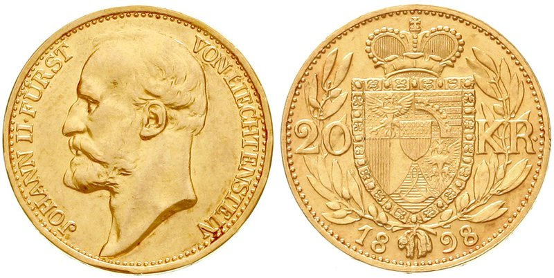 Liechtenstein
Johann II., 1858-1929
20 Kronen 1898. gutes vorzüglich, übl. prä...