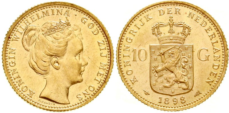 Niederlande
Wilhelmina, 1890-1948
10 Gulden 1898. Signatur P. PANDER. 6,73 g. ...