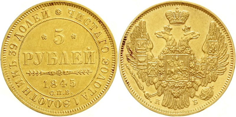 Russland
Nikolaus I., 1825-1855
5 Rubel 1845, St. Petersburg. 6,53 g. 900/1000...