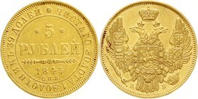 Russland
Nikolaus I., 1825-1855
5 Rubel 1845, St. Petersburg. 6,53 g. 900/1000. vorzüglich, kl. Kratzer