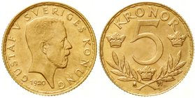 Schweden
Gustav V., 1907-1950
5 Kronor 1920 W. 2,24 g. 900/1000. Stempelglanz, Prachtexemplar