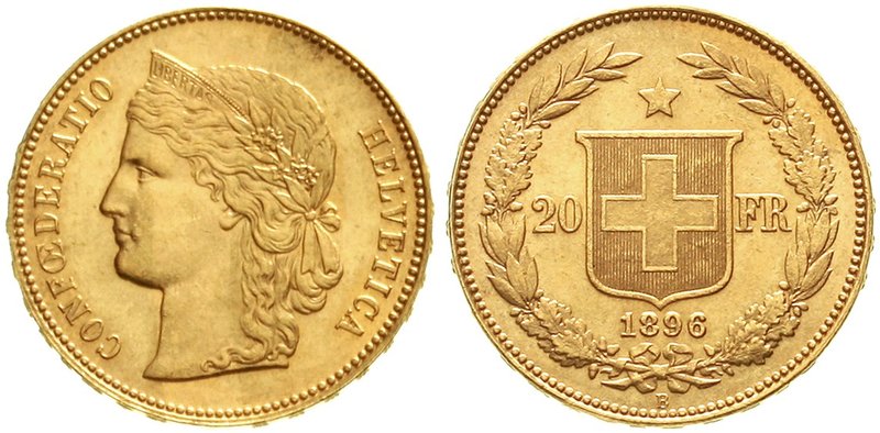 Schweiz
Eidgenossenschaft, seit 1850
20 Franken 1896 B. Helvetia. 6,45 g. 900/...