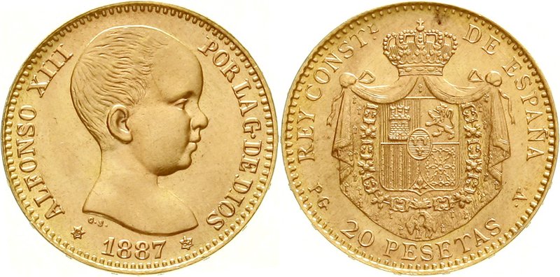 Spanien
Alfonso XIII., 1886-1933
20 Pesetas 1887 off. Neuprägung 1962. 6,45 g....