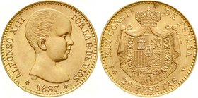 Spanien
Alfonso XIII., 1886-1933
20 Pesetas 1887 off. Neuprägung 1962. 6,45 g. 900/1000. Stempelglanz