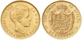 Spanien
Alfonso XIII., 1886-1933
20 Pesetas 1896 (19-62). 6,45 g. 900/1000. Offizielle NP. fast Stempelglanz