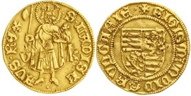 Ungarn
Sigismund I., 1387-1437
Goldgulden o.J. (1411), Buda (Ofen), Münzm. Ulrich Kamerer, 3,51 g. gutes sehr schön, leichte Schrötlingsfehler, selt...
