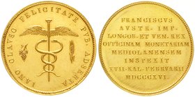 Haus Habsburg
Franz II. (ab 1806 als Franz I.), 1792-1835
Goldmedaille zu 11 Dukaten 1816. Auf den Besuch Kaiser Franz I. von Österreich in der Mail...