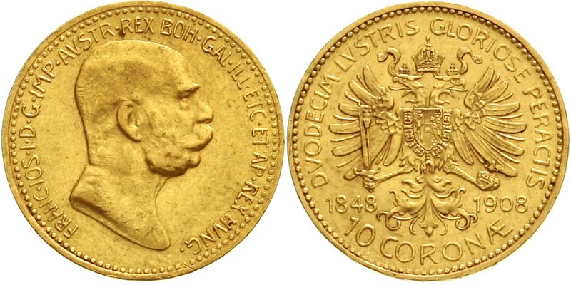 Haus Habsburg
Franz Joseph I., 1848-1916
10 Kronen 1908. Regierungsjubiläum. 3...