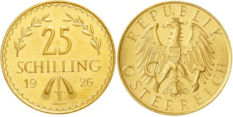 Österreich
1. Republik, 1918-1938
25 Schilling 1926. 5,87 g. 900/1000. fast St...