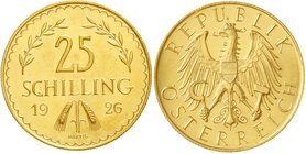 Österreich
1. Republik, 1918-1938
25 Schilling 1926. 5,87 g. 900/1000. fast Stempelglanz, Prachtexemplar