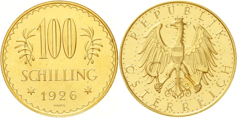 Österreich
1. Republik, 1918-1938
100 Schilling 1926. 23,52 g. 900/1000. vorzü...