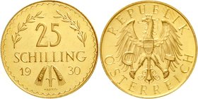 Österreich
1. Republik, 1918-1938
25 Schilling 1930. 5,87 g. 900/1000. fast Stempelglanz, Prachtexemplar