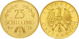 Österreich
1. Republik, 1918-1938
25 Schilling 1931. 5,87 g. 900/1000. vorzüglich/Stempelglanz