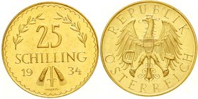 Österreich
1. Republik, 1918-1938
25 Schilling 1934. 5,881 g. 900/1000. vorzüglich/vorzüglich, kl. Randfehler, selten